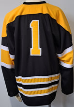 Load image into Gallery viewer, 1948-49 Boston Bruins #1 Vintage Replica Road Black NHL Hockey Jersey Jaydee XXL