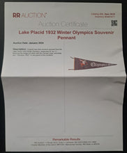 Load image into Gallery viewer, 1932 Winter Olympics Vintage Pennant Lake Placid Olympic Rings Skiing Banner LOA