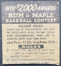 Load image into Gallery viewer, 1953 World Series Vintage Rum And Maple Tobacco Company MLB Empty Matchbook
