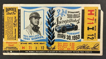 Load image into Gallery viewer, 1950 Indy 500 Race Ticket Vintage Johnnie Parsons Wins Old Vintage Racing Rare