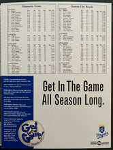 Load image into Gallery viewer, 1996 Baseball Scorecard Kansas City Royals Minnesota Twins Paul Molitor 3000 Hit