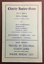 Load image into Gallery viewer, 1933 Ottawa Auditorium NHL Charity HKY Program Ottawa Senators vs Amateur Teams