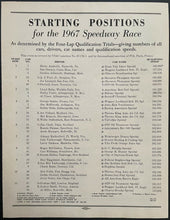 Load image into Gallery viewer, 1967 Indy 500 Racing Program + Race Issued Starting Position Lineup Sheet