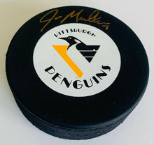 Load image into Gallery viewer, Joe Mullen Signed Pittsburgh Penguins NHL Hockey Puck Autographed Trench MFG