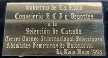 Load image into Gallery viewer, 1998 Rioja Spain FIBA World Championship Presentation Plaque Team Canada Womens
