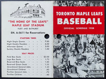 Load image into Gallery viewer, 1958 Toronto Maple Leafs MLS Stadium International League Baseball Schedule
