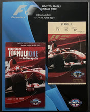 Load image into Gallery viewer, 2004 Indianapolis Speedway US Grand Prix Ticket + Program Michael Schmacher Wins
