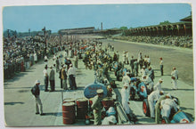 Load image into Gallery viewer, 1950s Vintage Indy 500 Photo Postcard Indianapolis Motor Speedway Pit Row Racing