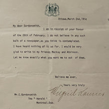 Load image into Gallery viewer, 1914 Wilfred Laurier Signed Auto Letter Content On Clear Paper Stock Canada JSA