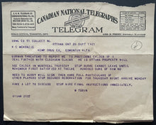 Load image into Gallery viewer, 1921-22 NHL Hockey Document Telegram Regarding Sprague Cleghorn Future HOFer