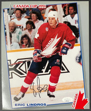 Load image into Gallery viewer, 1991 Eric Lindros Signed Canada Cup Hockey Promo Photo Autographed Rookie JSA