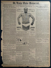 Load image into Gallery viewer, 1909 St. Louis Globe Democrat Newspaper Sports Page James J. Jeffries Pictured