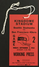 Load image into Gallery viewer, 1982 NFL Kingdome Stadium Press Pass Ticket Seattle Seahawks San Francisco 49ers