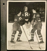Load image into Gallery viewer, 1935 NHL Hockey Press Photo New York Rovers Players with Figure Skater Henie