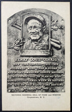 Load image into Gallery viewer, c1944 Lou Gehrig Baseball Hall of Fame Plaque Postcard New York Yankees MLB VTG