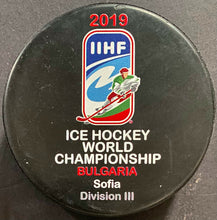 Load image into Gallery viewer, 6 Different IIHF World Championship Game Hockey Pucks Bulgaria 2018-2020