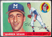 Load image into Gallery viewer, 1955 Topps Baseball #31 Warren Spahn Milwaukee Braves Vintage MLB Card