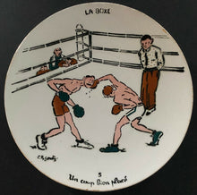 Load image into Gallery viewer, Vintage Painted French Boxing Plate Un Coup Bien A Hit Well Placed La Boxe