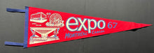 Load image into Gallery viewer, Expo 67 Vintage Original World's Fair Pennant Quebec + US Pavillion Canada VTG