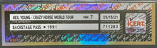 Load image into Gallery viewer, 1991 Vintage Neil Young Crazy Horse Unused Ragged Glory Tour Backstage Pass
