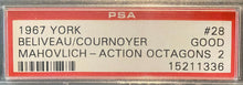 Load image into Gallery viewer, 1967 York Peanut Butter NHL Hockey Card #28 Jean Beliveau Yvan Cournoyer PSA 2