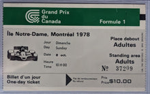 Load image into Gallery viewer, 1978 Canadian Grand Prix Racing Ticket Stub Authentic F1 Gilles Villeneuve Wins