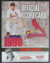 Load image into Gallery viewer, 1998 St Louis Cardinals Official Scorecard v Montreal Expos McGwire Hits 67 & 68