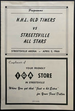 Load image into Gallery viewer, April 2nd 1966 NHL Old Timers Hockey Program vs Streetsville All Stars Vintage