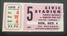 Load image into Gallery viewer, 1970 Civic Stadium Toronto Argonauts vs Hamilton Tiger Cats CFL Ticket