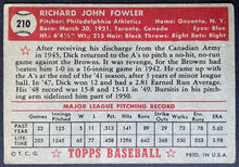 Load image into Gallery viewer, 1952 Topps Baseball Dick Fowler #210 Philadelphia Athletics MLB Card Vintage