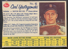 Load image into Gallery viewer, 1962 Carl Yastrzemski White Back Canadian Post Trading Card #61 Boston Red Sox