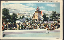 Load image into Gallery viewer, Vintage 1930's Black Forest Chicago World's Fair Postcard Skating Scene Kaufman