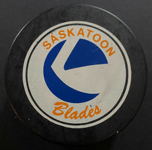 Load image into Gallery viewer, 1980s Vintage WHL Hockey Saskatoon Blades Official Game Used Puck