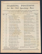 Load image into Gallery viewer, 1969 Indy 500 Ticket + Starting Positions Scoresheet Indianapolis Mario Andretti