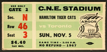 Load image into Gallery viewer, 1967 CFL Football Ticket CNE Stadium Toronto Argonauts vs Hamilton Tiger Cats