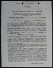 Load image into Gallery viewer, 1969 1 Year Contract Between Comedic Actor, Louis Nye & Actors Union AFTRA