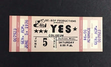Load image into Gallery viewer, 1975  YES Concert Ticket Full Unused Jackson Mississippi Vintage Rock Band