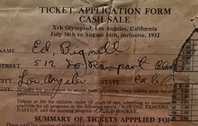Load image into Gallery viewer, 1932 Summer Olympics Ticket Application Form Los Angeles California Vintage