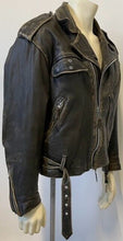Load image into Gallery viewer, 1990s Indian Distressed Leather Motorcycle Jacket w/Large Back Patches M Vintage