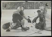 Load image into Gallery viewer, 1962 Vintage NHL Press Photo Chicago Blackhawks Montreal Canadiens Playoffs Hall