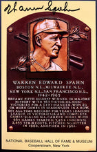 Load image into Gallery viewer, Warren Spahn Autographed Yellow Hall Of Fame Plaque Postcard MLB Baseball JSA