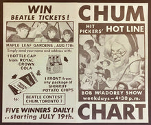 Load image into Gallery viewer, Aug 17 1965 Beatles Concert Ticket Stub Maple Leaf Gardens CHUM Chart Contest