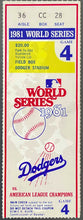 Load image into Gallery viewer, 1981 World Series Ticket Game 4 Dodgers Stadium Yankees vs Dodgers iCert Auth