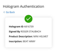 Load image into Gallery viewer, Roger Staubach Autographed U.S. Navy Schutt Mini Helmet Signed NCAA Fanatics