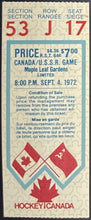 Load image into Gallery viewer, 1972 Summit Series Canada vs USSR Hockey Ticket Game 2 Maple Leaf Gardens iCert