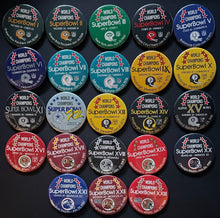 Load image into Gallery viewer, NFL Football Super Bowl Pinbacks First 23 Winners 3.5" Pins I-XXIII Superbowl