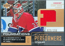 Load image into Gallery viewer, 2002-2003 Upper Deck Patrick Roy Playoff Performers Game Used Jersey Card NHL
