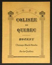 Load image into Gallery viewer, 1943 Hockey Exhibition Game Program Chicago Blackhawks vs Quebec Aces Rare