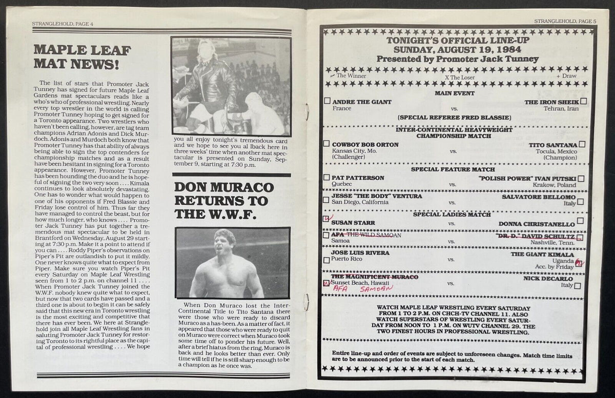 1984 Andre the Giant vs. Iron Sheik Stranglehold Program WWF Wrestling