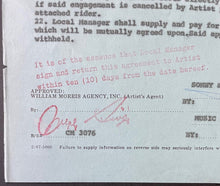 Load image into Gallery viewer, Sonny & Cher Signed Vintage Contract Westbury Music Fair Autographed Document